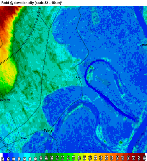 Zoom OUT 2x Fadd, Hungary elevation map
