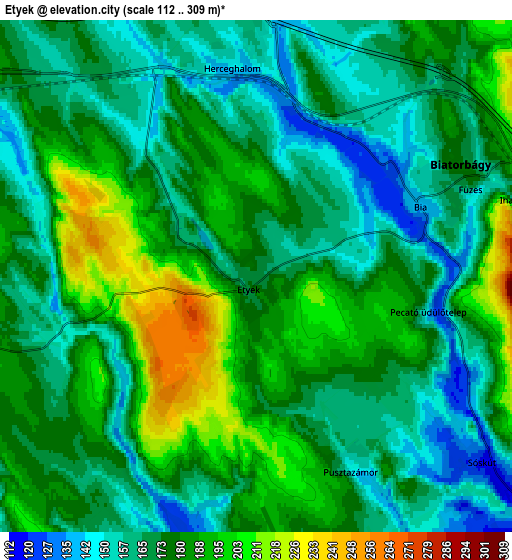Zoom OUT 2x Etyek, Hungary elevation map