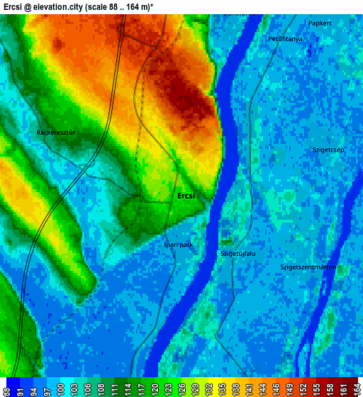 Zoom OUT 2x Ercsi, Hungary elevation map