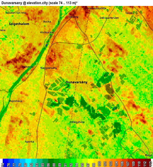 Zoom OUT 2x Dunavarsány, Hungary elevation map