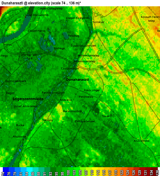 Zoom OUT 2x Dunaharaszti, Hungary elevation map
