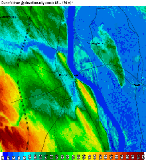 Zoom OUT 2x Dunaföldvár, Hungary elevation map