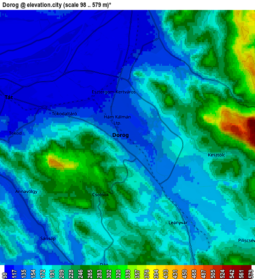 Zoom OUT 2x Dorog, Hungary elevation map