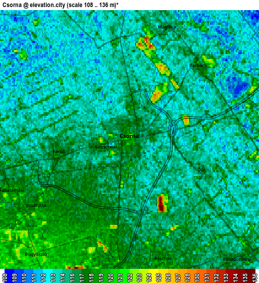 Zoom OUT 2x Csorna, Hungary elevation map