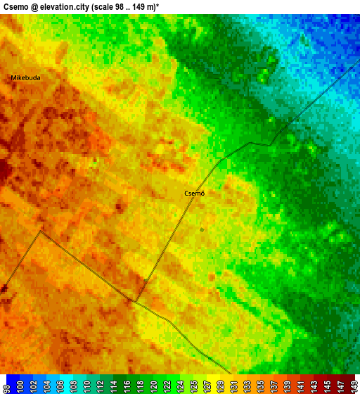Zoom OUT 2x Csemő, Hungary elevation map