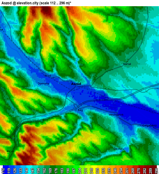 Zoom OUT 2x Aszód, Hungary elevation map