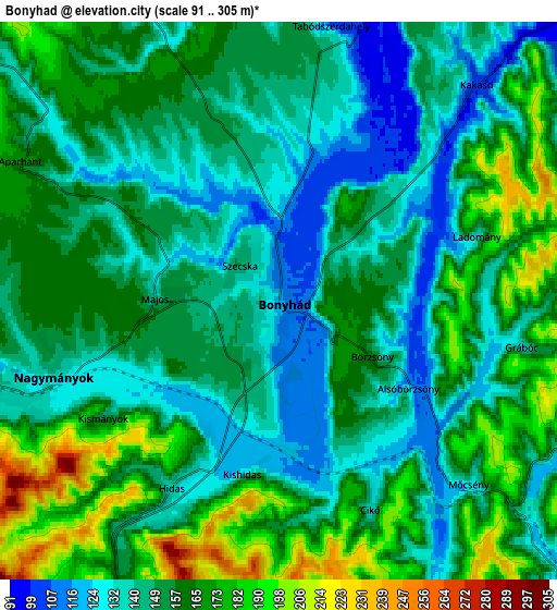 Zoom OUT 2x Bonyhád, Hungary elevation map