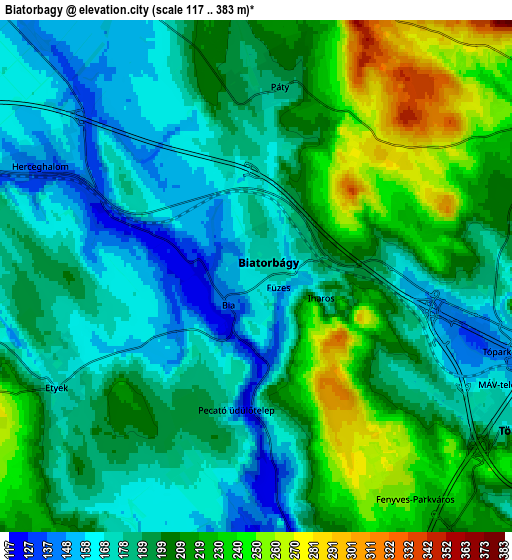 Zoom OUT 2x Biatorbágy, Hungary elevation map