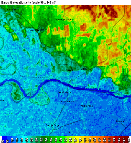 Zoom OUT 2x Barcs, Hungary elevation map