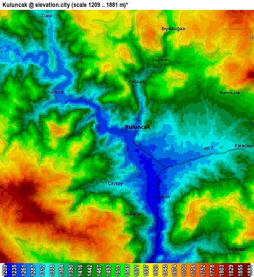 Zoom OUT 2x Kuluncak, Turkey elevation map