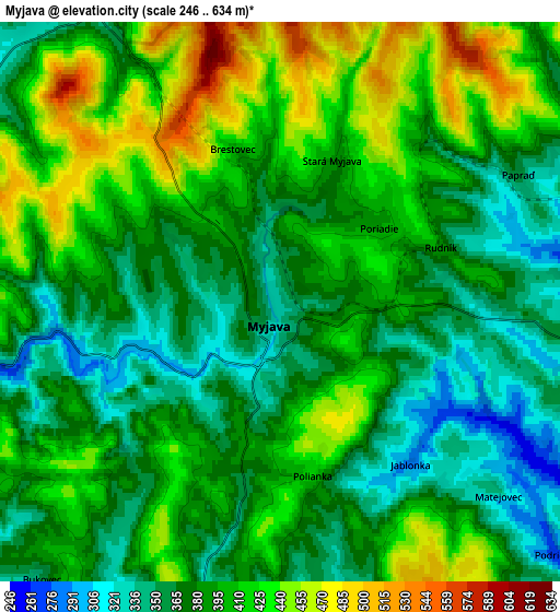 Zoom OUT 2x Myjava, Slovakia elevation map