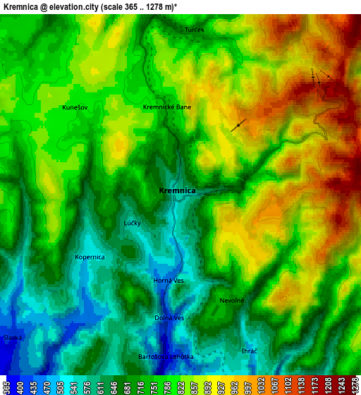 Zoom OUT 2x Kremnica, Slovakia elevation map