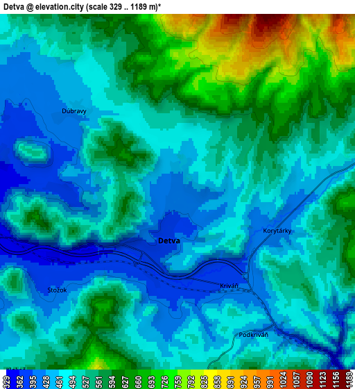 Zoom OUT 2x Detva, Slovakia elevation map
