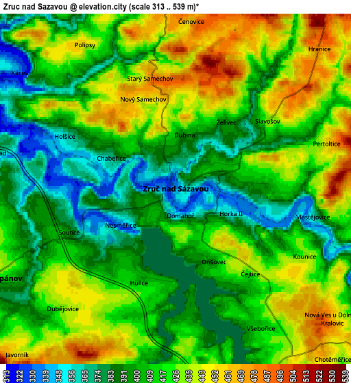 Zoom OUT 2x Zruč nad Sázavou, Czech Republic elevation map