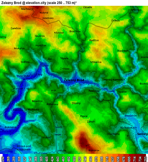 Zoom OUT 2x Železný Brod, Czech Republic elevation map