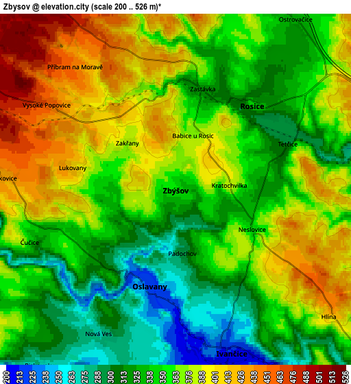 Zoom OUT 2x Zbýšov, Czech Republic elevation map