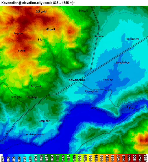 Zoom OUT 2x Kovancılar, Turkey elevation map