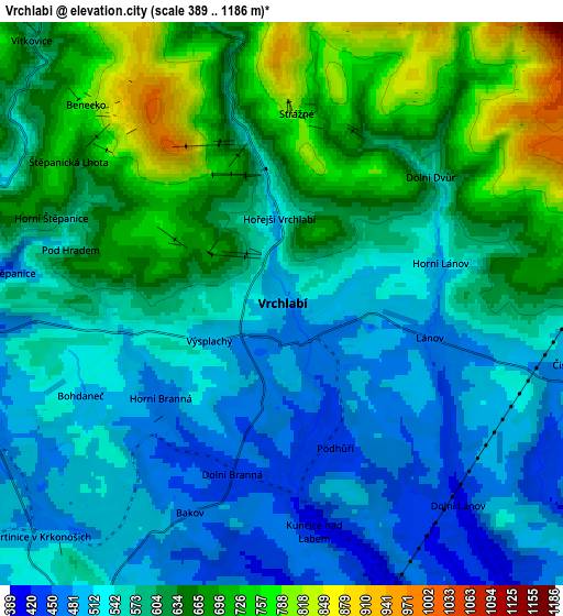 Zoom OUT 2x Vrchlabí, Czech Republic elevation map