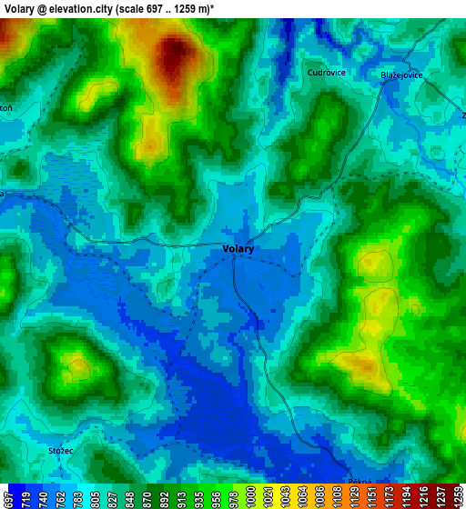 Zoom OUT 2x Volary, Czech Republic elevation map