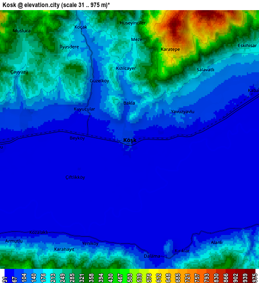 Zoom OUT 2x Köşk, Turkey elevation map