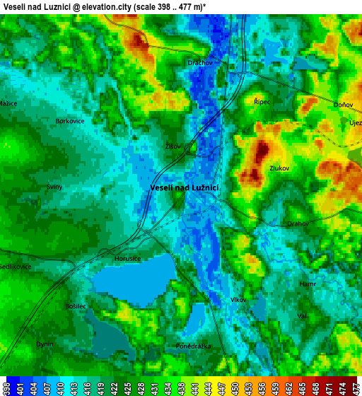 Zoom OUT 2x Veselí nad Lužnicí, Czech Republic elevation map