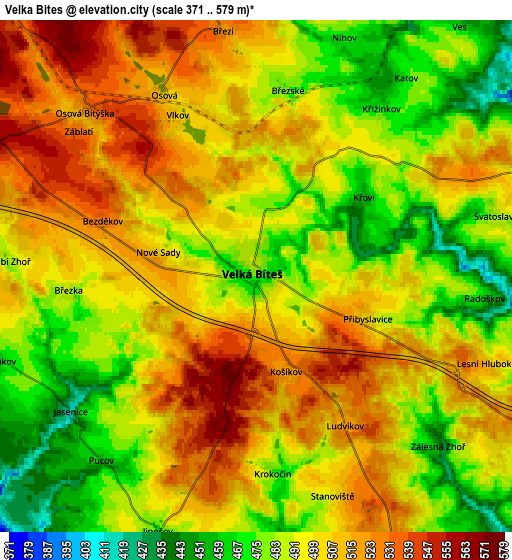 Zoom OUT 2x Velká Bíteš, Czech Republic elevation map