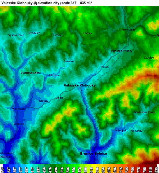 Zoom OUT 2x Valašské Klobouky, Czech Republic elevation map