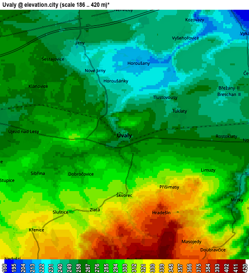 Zoom OUT 2x Úvaly, Czech Republic elevation map