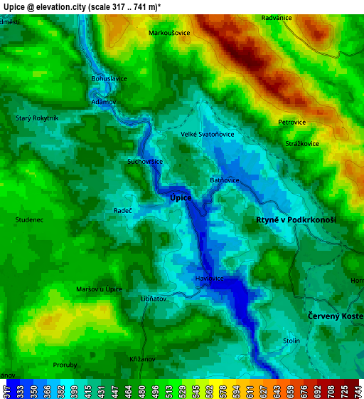 Zoom OUT 2x Úpice, Czech Republic elevation map