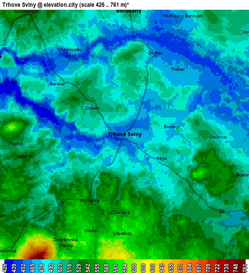 Zoom OUT 2x Trhové Sviny, Czech Republic elevation map