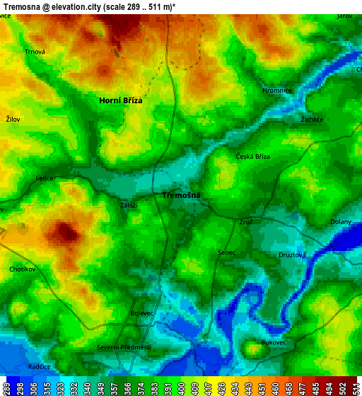 Zoom OUT 2x Třemošná, Czech Republic elevation map