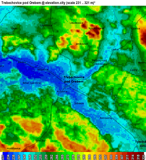 Zoom OUT 2x Třebechovice pod Orebem, Czech Republic elevation map