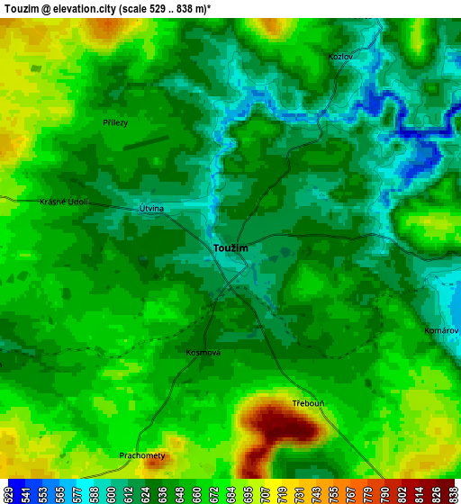 Zoom OUT 2x Toužim, Czech Republic elevation map