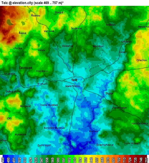 Zoom OUT 2x Telč, Czech Republic elevation map