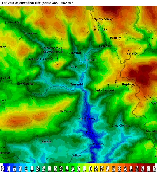 Zoom OUT 2x Tanvald, Czech Republic elevation map