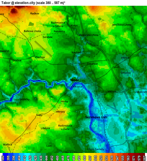 Zoom OUT 2x Tábor, Czech Republic elevation map