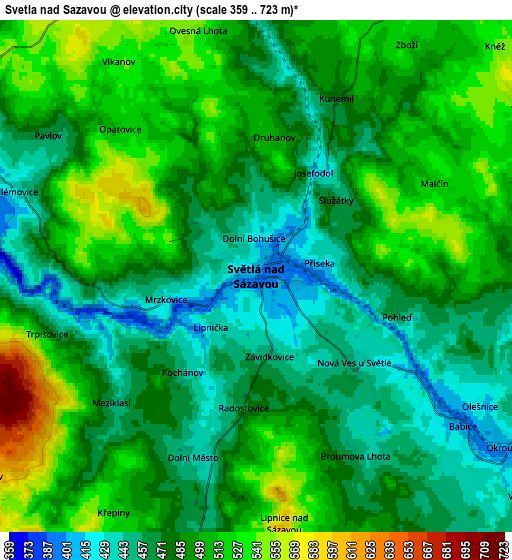 Zoom OUT 2x Světlá nad Sázavou, Czech Republic elevation map