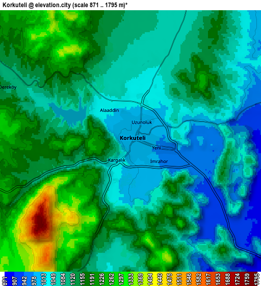 Zoom OUT 2x Korkuteli, Turkey elevation map