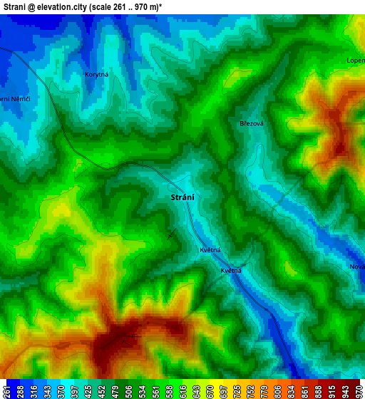 Zoom OUT 2x Strání, Czech Republic elevation map