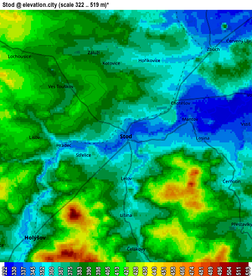 Zoom OUT 2x Stod, Czech Republic elevation map