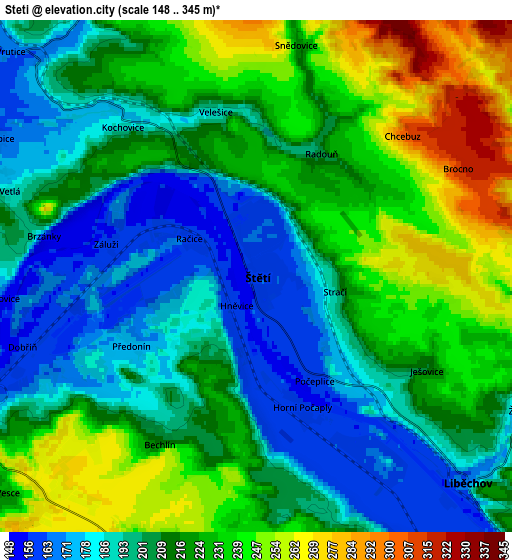 Zoom OUT 2x Štětí, Czech Republic elevation map