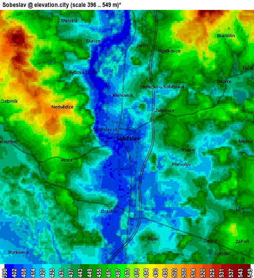 Zoom OUT 2x Soběslav, Czech Republic elevation map