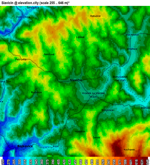 Zoom OUT 2x Slavičín, Czech Republic elevation map