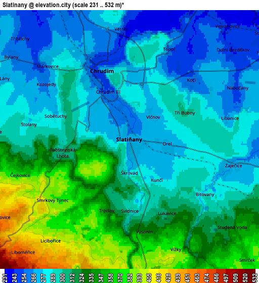 Zoom OUT 2x Slatiňany, Czech Republic elevation map