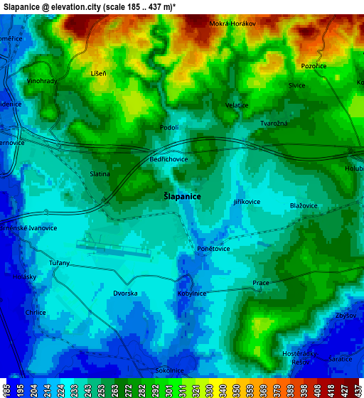 Zoom OUT 2x Šlapanice, Czech Republic elevation map