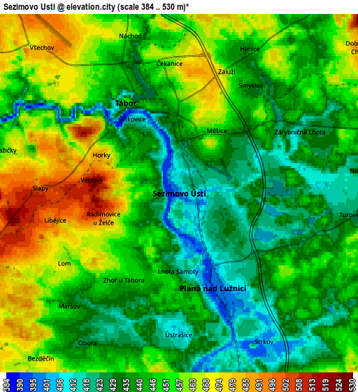 Zoom OUT 2x Sezimovo Ústí, Czech Republic elevation map