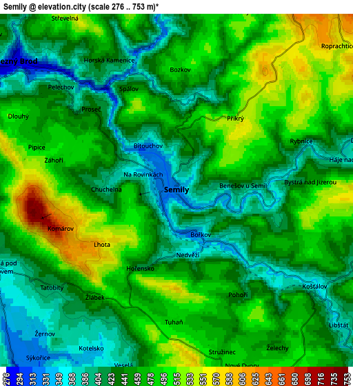 Zoom OUT 2x Semily, Czech Republic elevation map