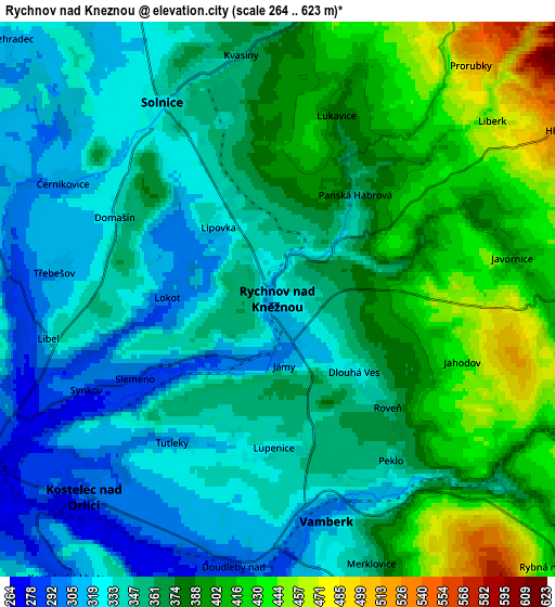 Zoom OUT 2x Rychnov nad Kněžnou, Czech Republic elevation map