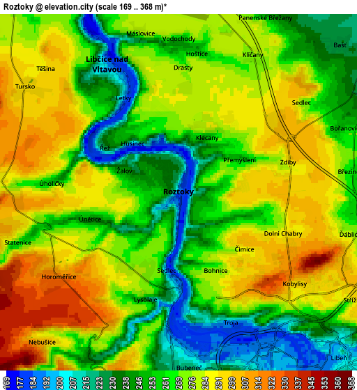 Zoom OUT 2x Roztoky, Czech Republic elevation map