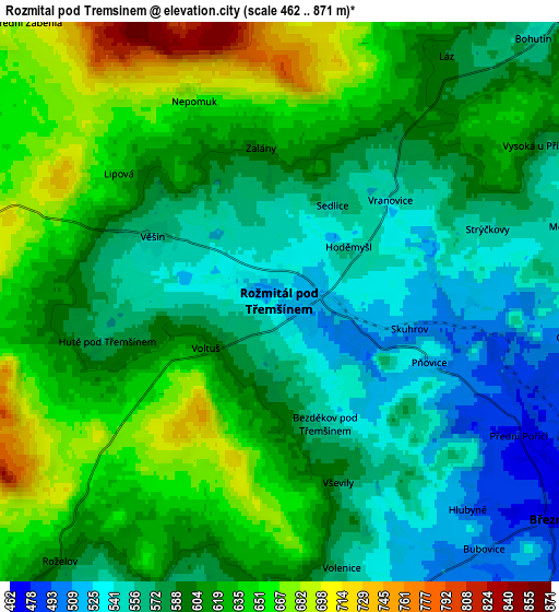 Zoom OUT 2x Rožmitál pod Třemšínem, Czech Republic elevation map